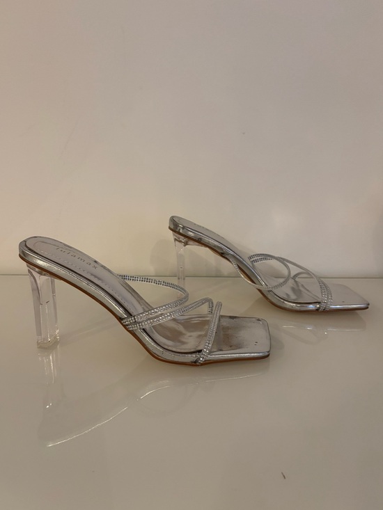 Lulamax Shoes - Lulamax Silver Rhinestone Clear Strappy Stiletto Mules